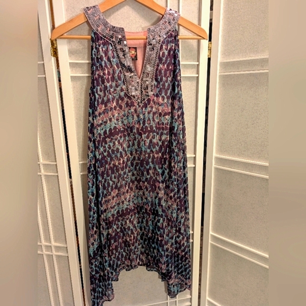 Free People Purple Silver Sequins Layered Dress